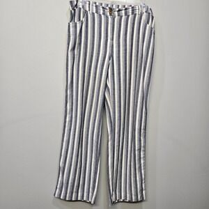 Chicos Wide Leg Pants Large Size 2 Striped 100% Cotton Summer Professional Flowy